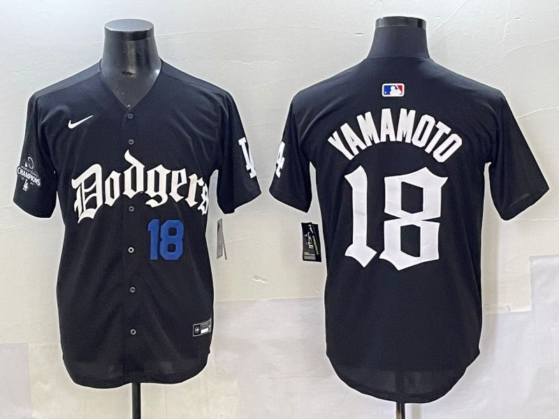Men 2025 Los Angeles Dodgers #18 Yamamoto Black Seventh generation Joint Name Nike MLB Jersey style 5